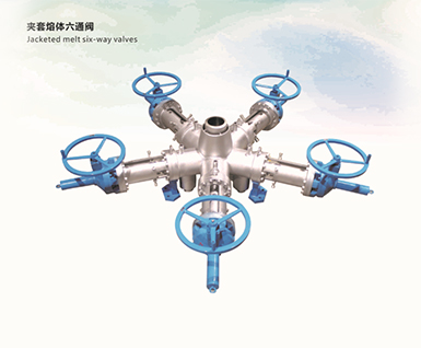 Jacketed melt six-way valve